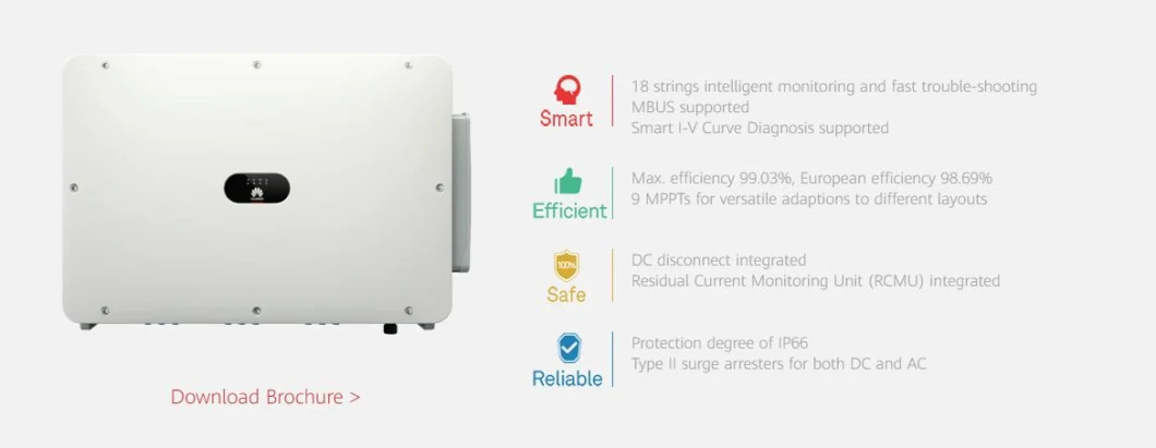 انفرتر هواوي Huawei Sun2000-185ktl-H1 60kw 80kw 100kw on Grid Solar Inverter for Solar System